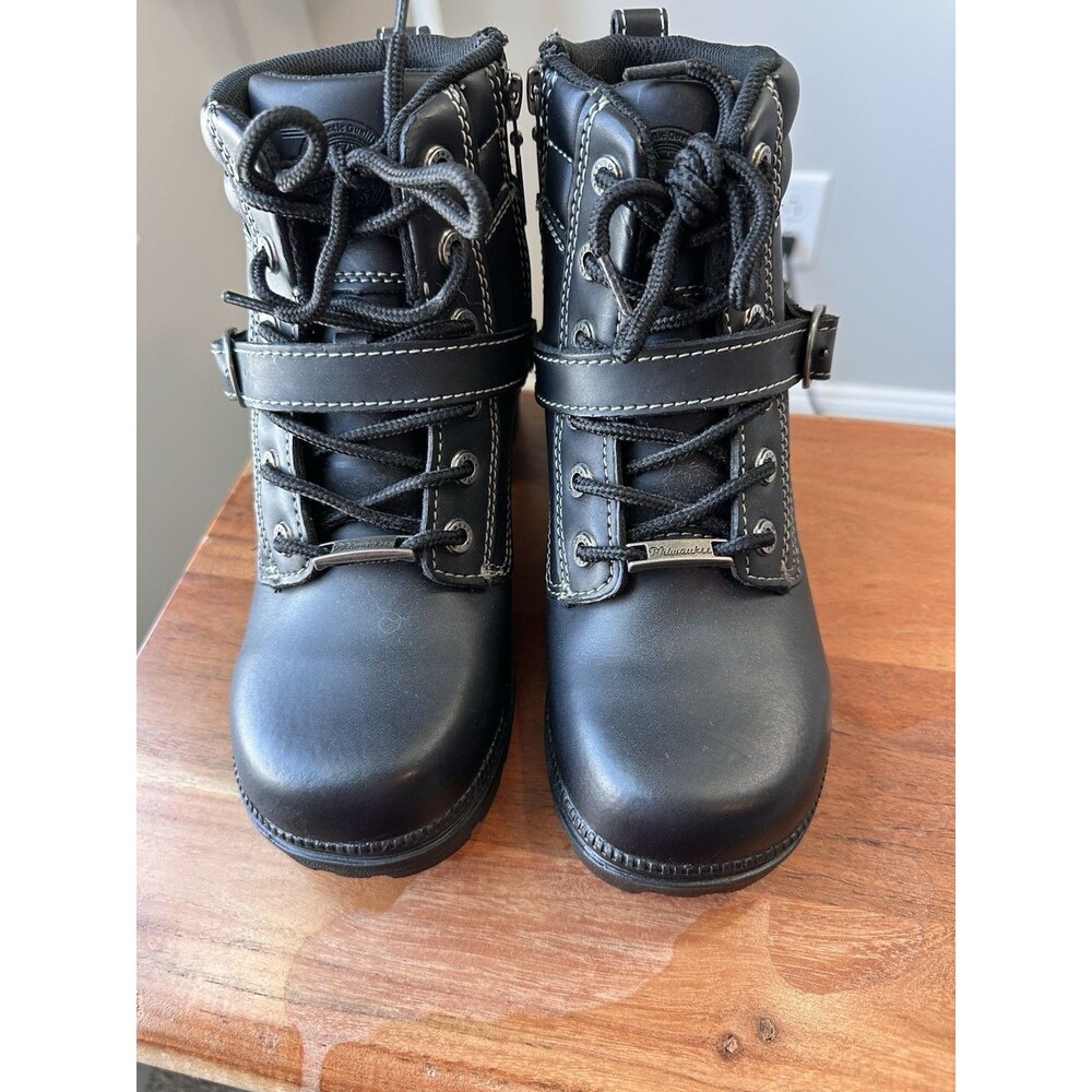 Milwaukee Motorcycle Co Paragon Black Leather Harness Boots Women's Size 7 - Picture 3 of 8